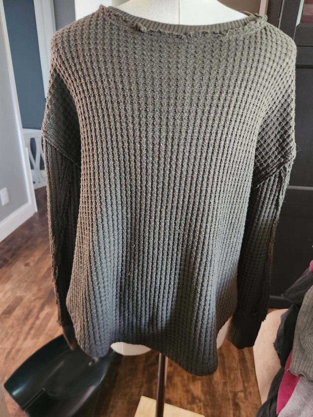 SO Olive Green Waffle Knit Crew Neck Sweater